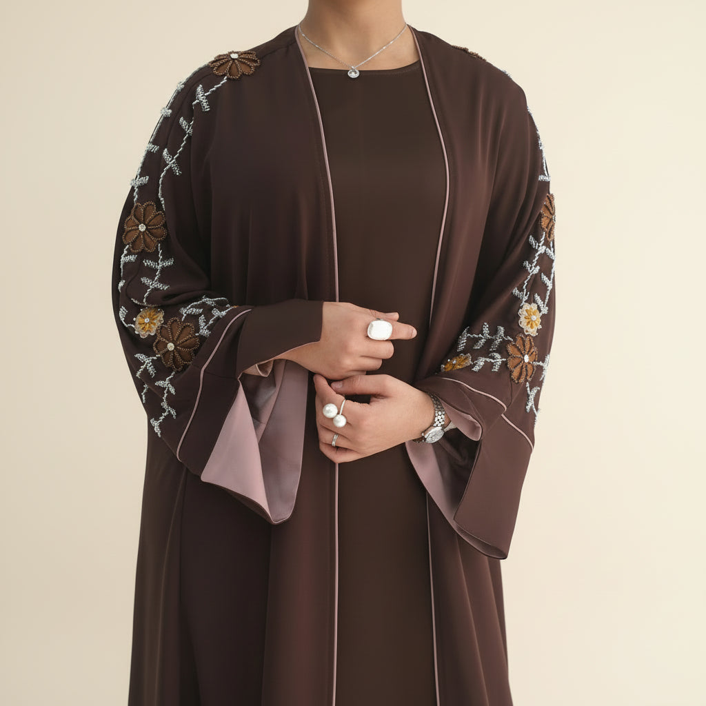 Selin Embroidered Nida Open Abaya by Try Modest
