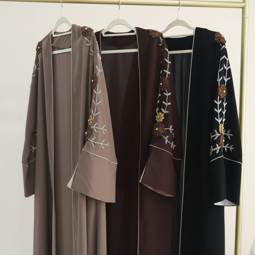 Selin Embroidered Nida Open Abaya, view 2