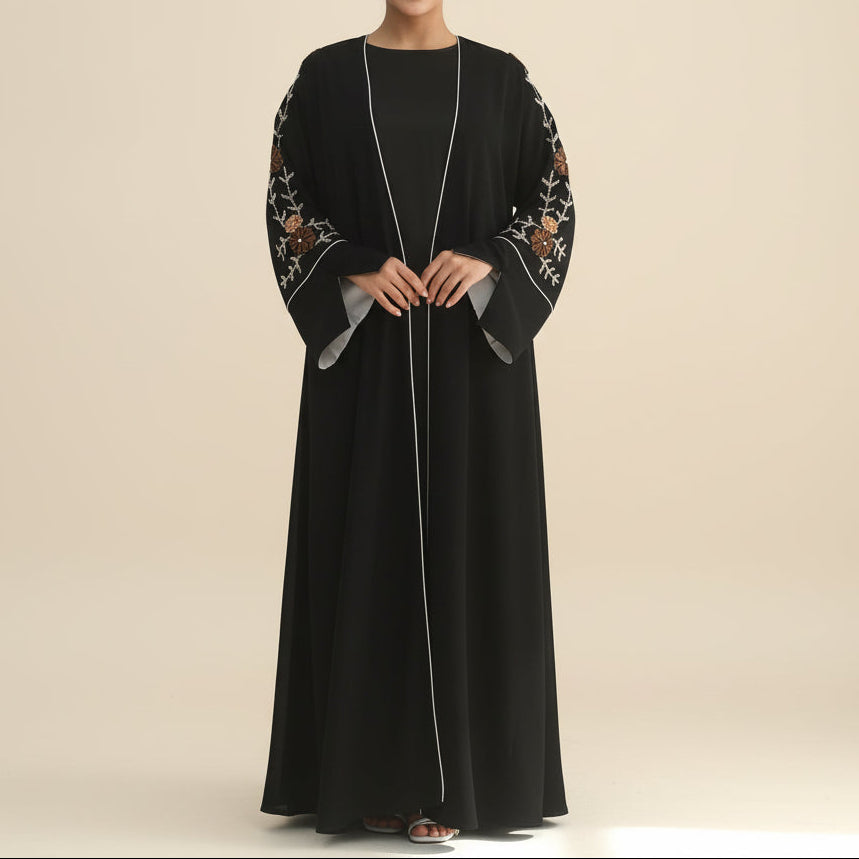Selin Embroidered Nida Open Abaya, view 4