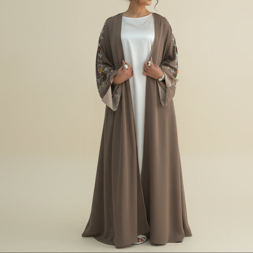 Selin Embroidered Nida Open Abaya, view 6