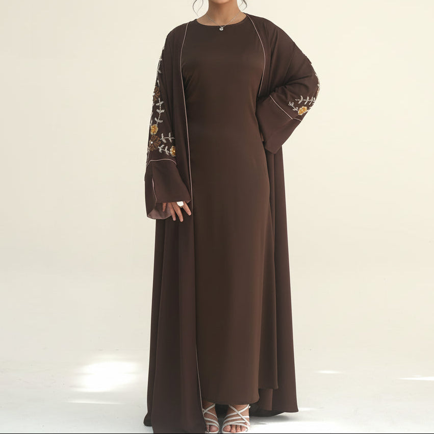 Selin Embroidered Nida Open Abaya, view 7