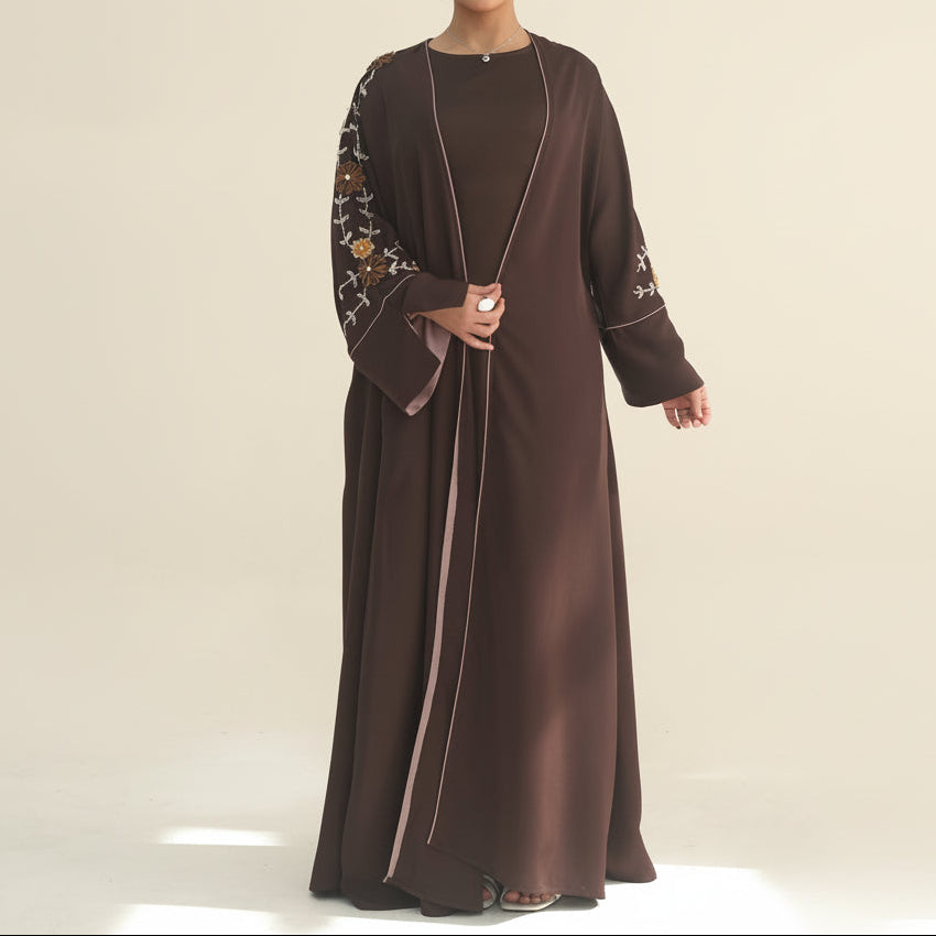 Selin Embroidered Nida Open Abaya, view 8
