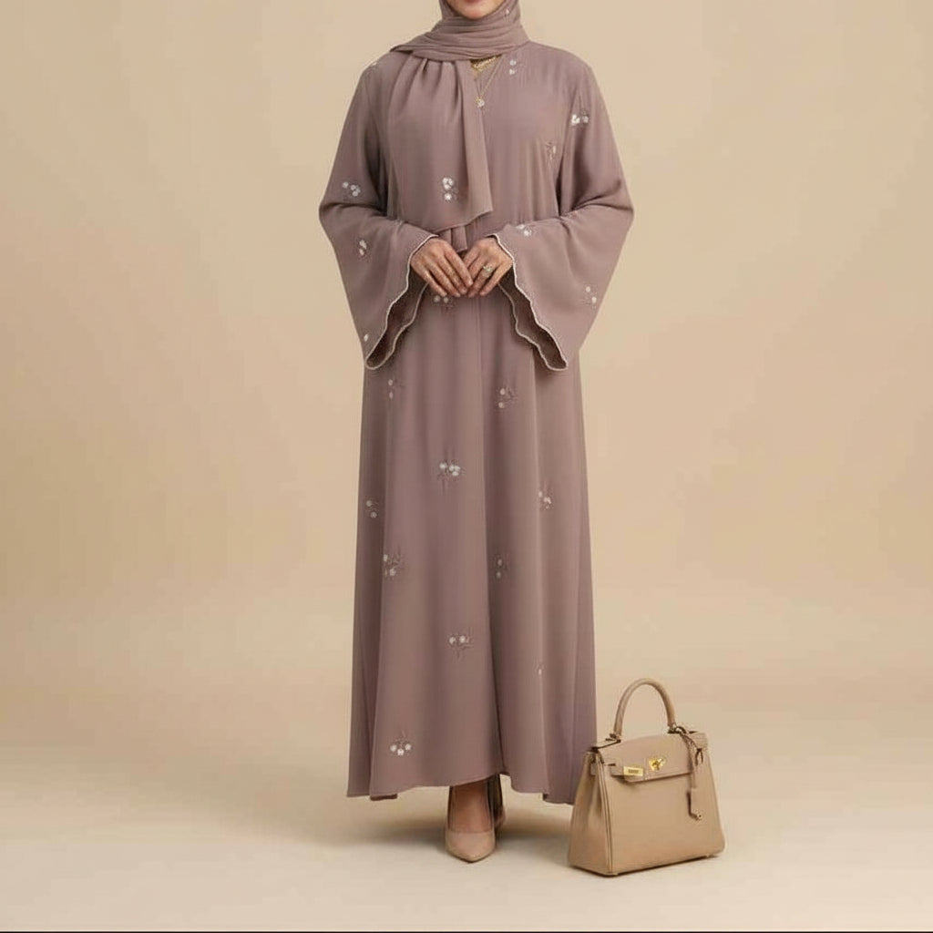 Lila Scalloped Floral Abaya Set by Try Modest