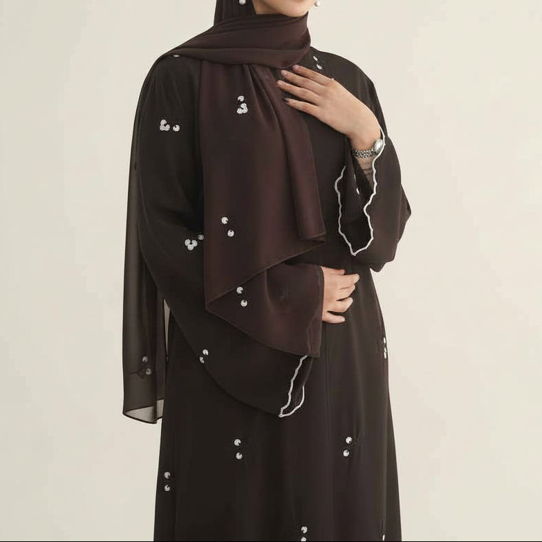 Lila Scalloped Floral Abaya Set, view 3