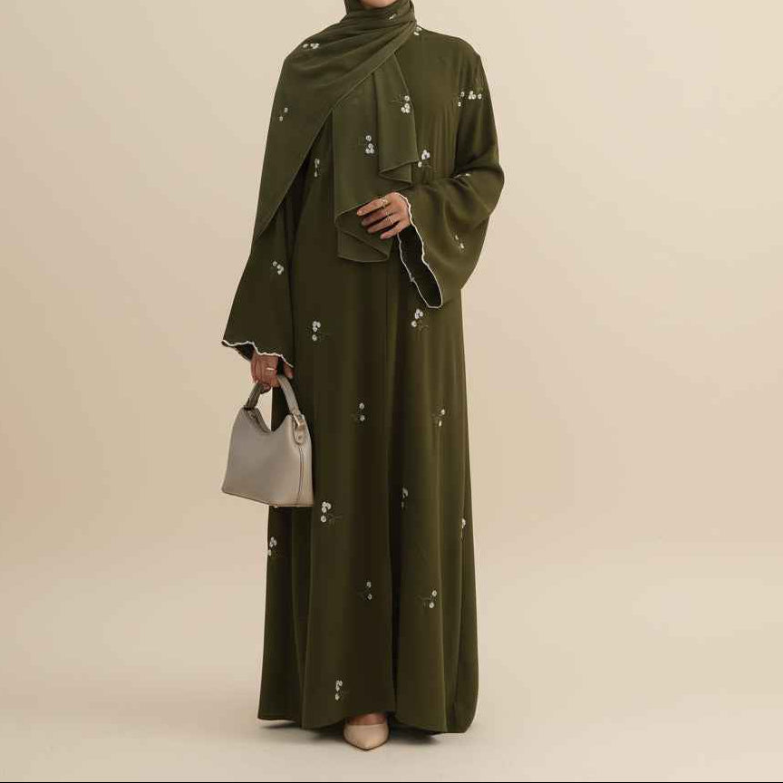 Lila Scalloped Floral Abaya Set, view 5