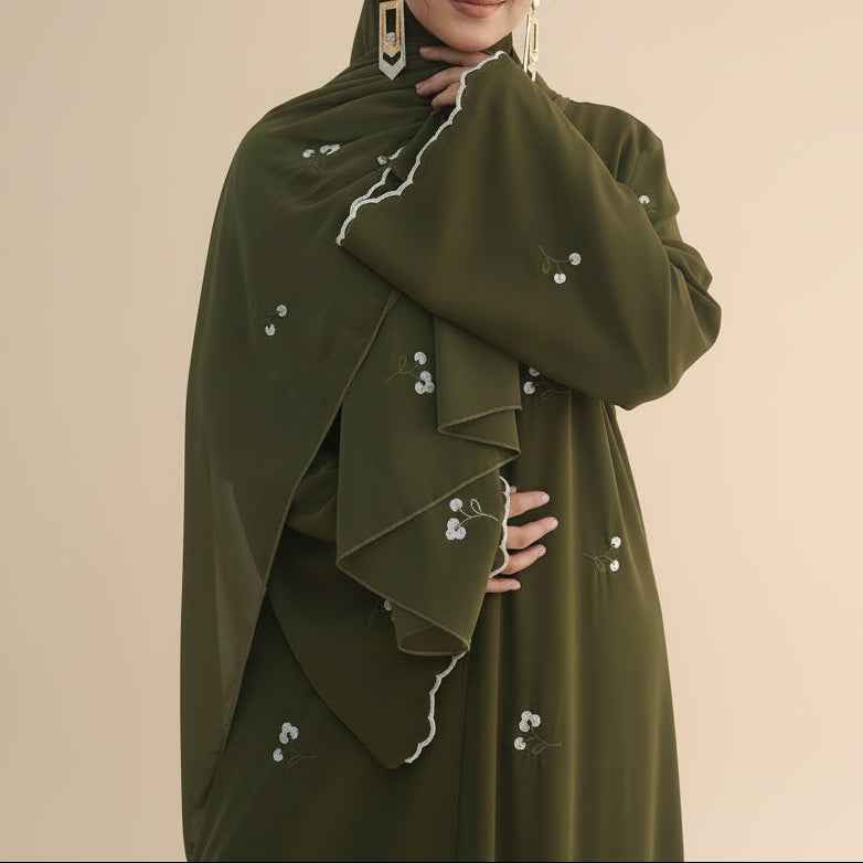 Lila Scalloped Floral Abaya Set, view 6