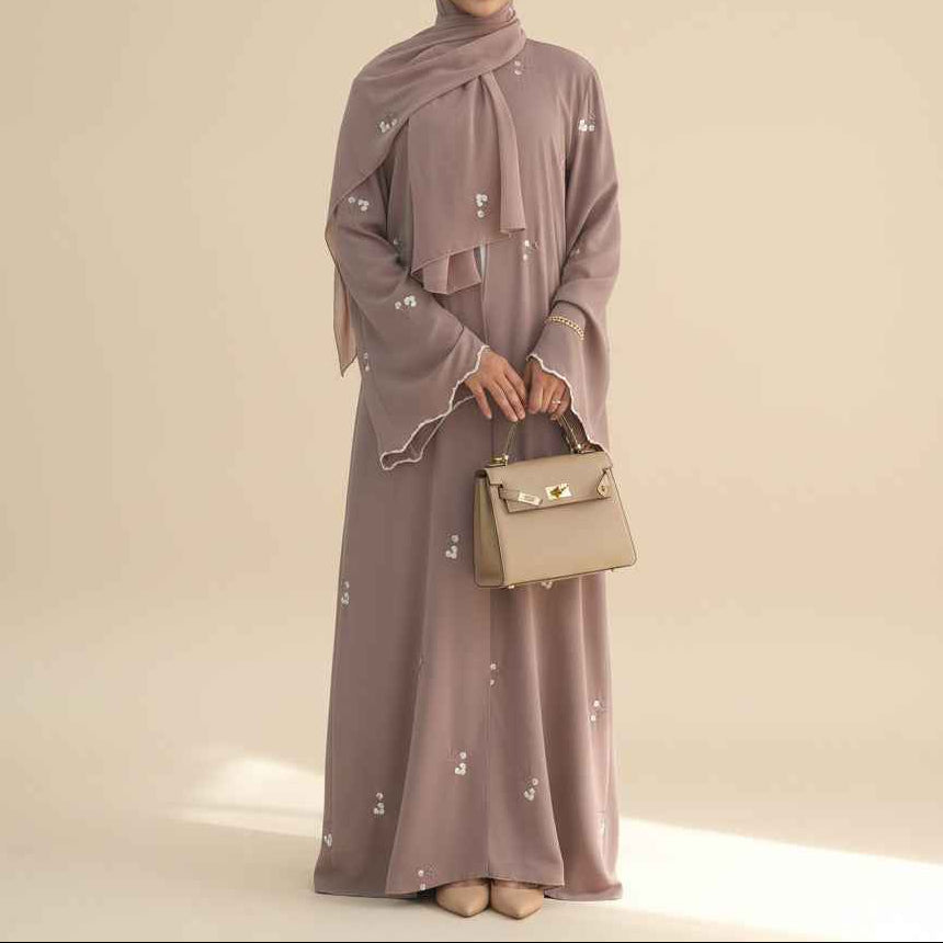 Lila Scalloped Floral Abaya Set, view 7