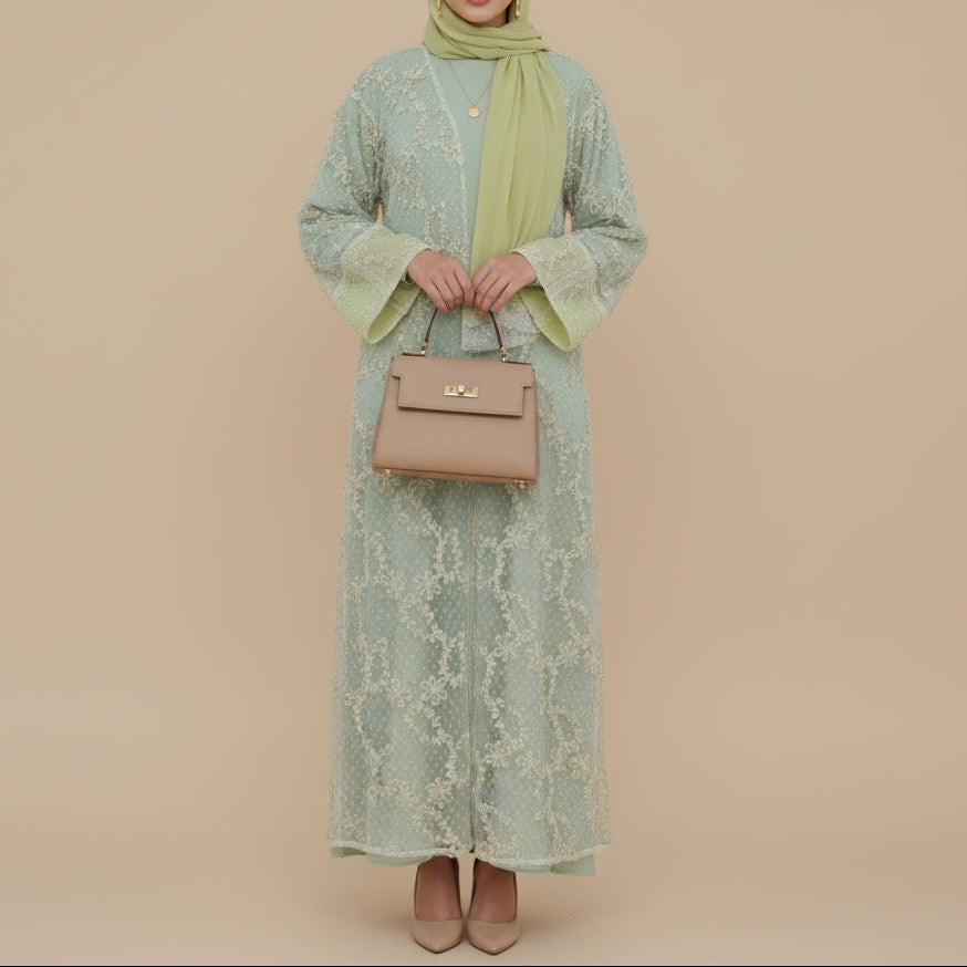 Aura 3D Floral Tulle Abaya Set, view 3