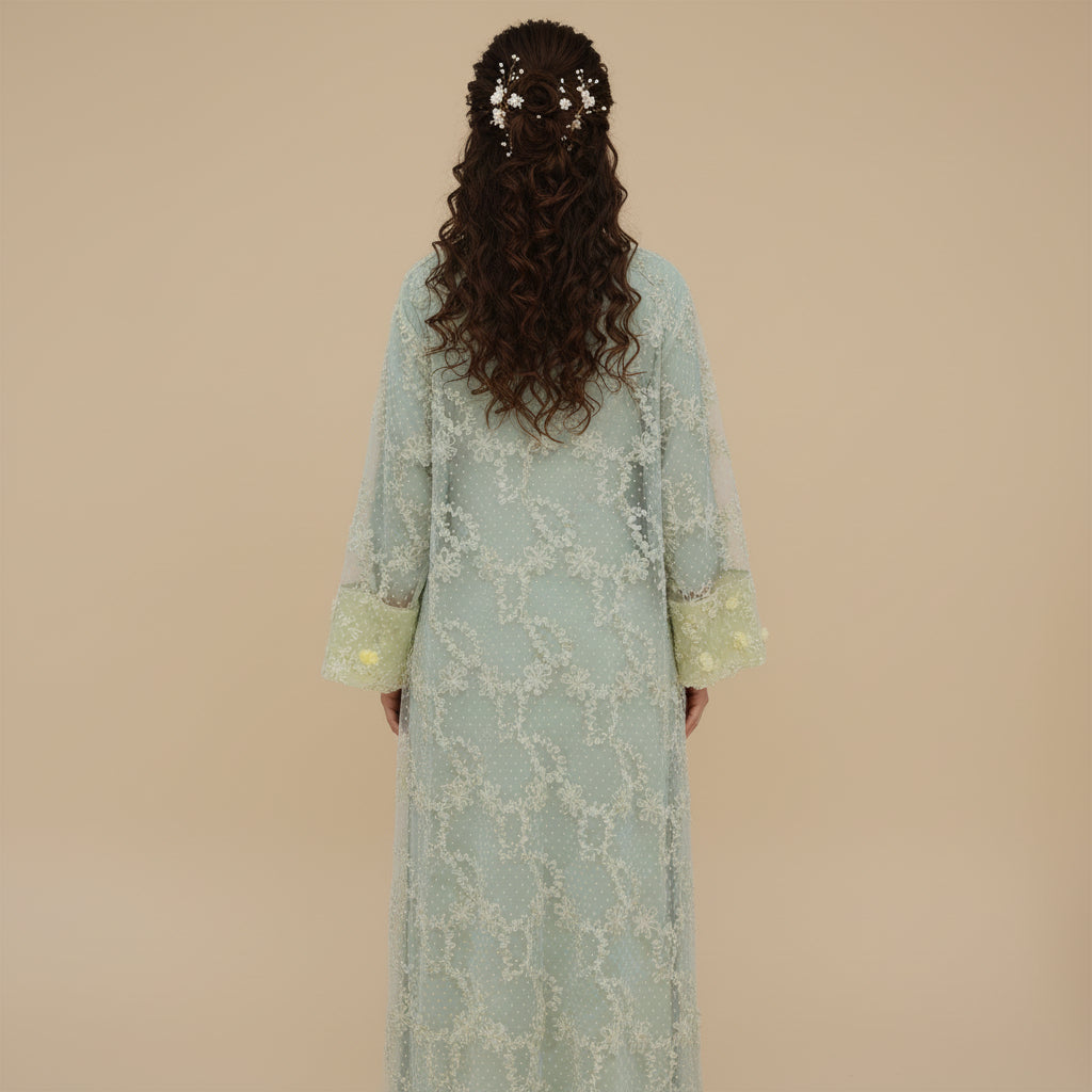 Aura 3D Floral Tulle Abaya Set, view 4