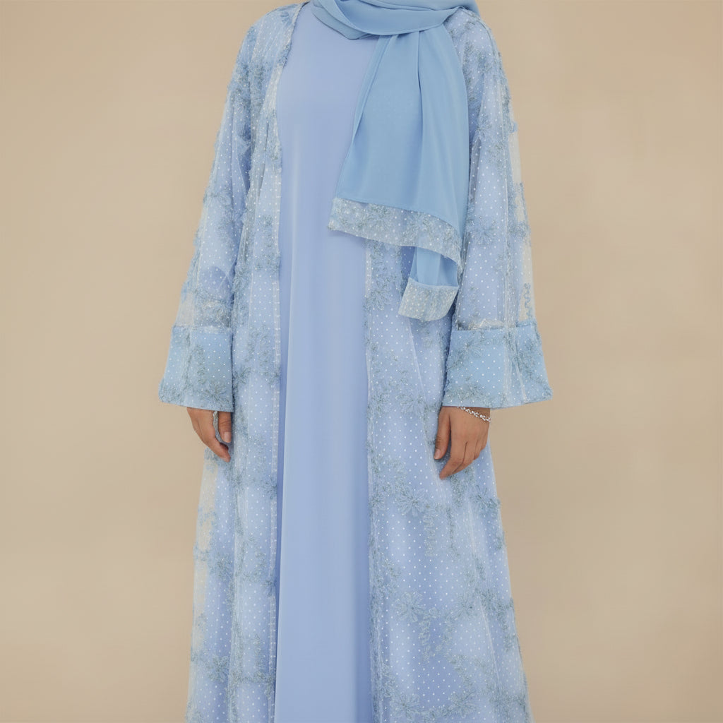 Aura 3D Floral Tulle Abaya Set, view 6
