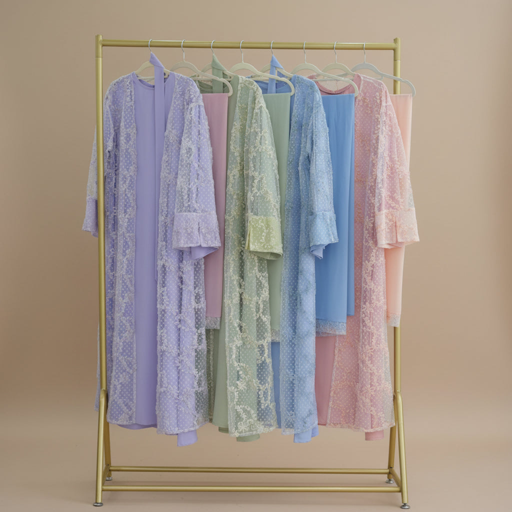 Aura 3D Floral Tulle Abaya Set, view 7