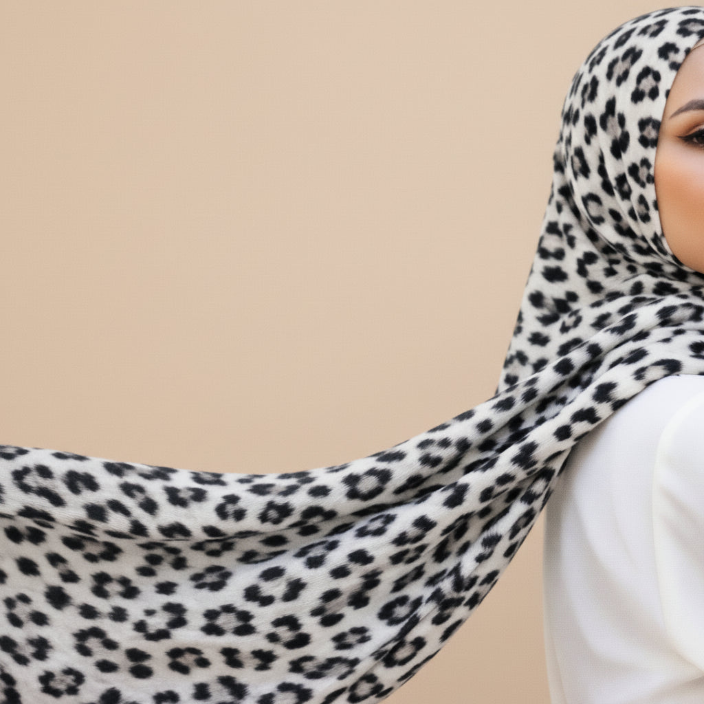 Ivory Leopard Print Modal Hijab