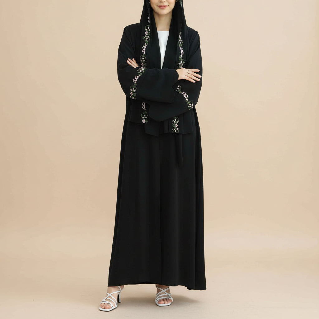 Riham Embroidered Open Abaya Set, view 4