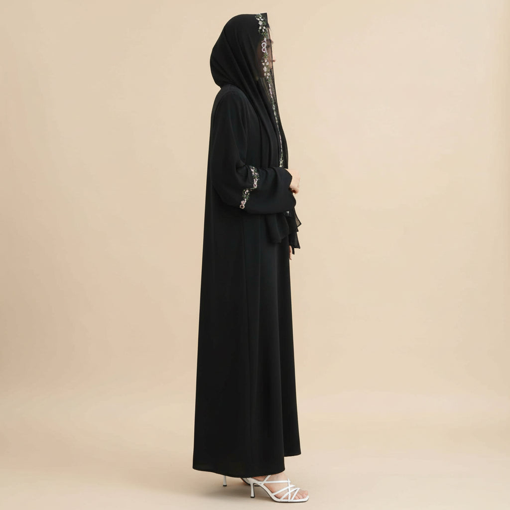 Riham Embroidered Open Abaya Set, view 6