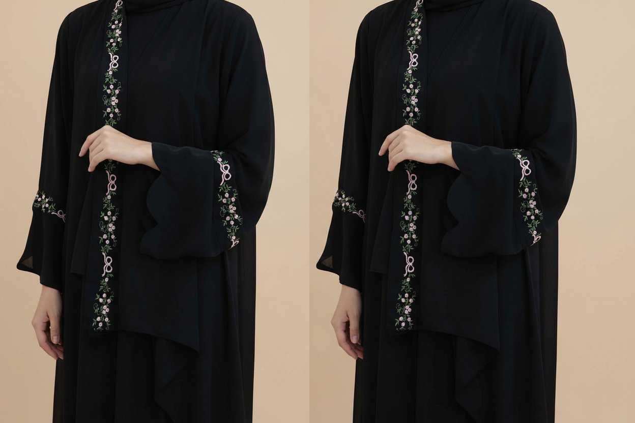 Riham Embroidered Open Abaya Set, view 7