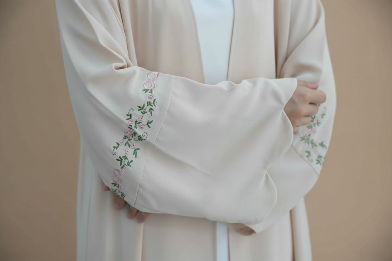 Riham Embroidered Open Abaya Set, view 8