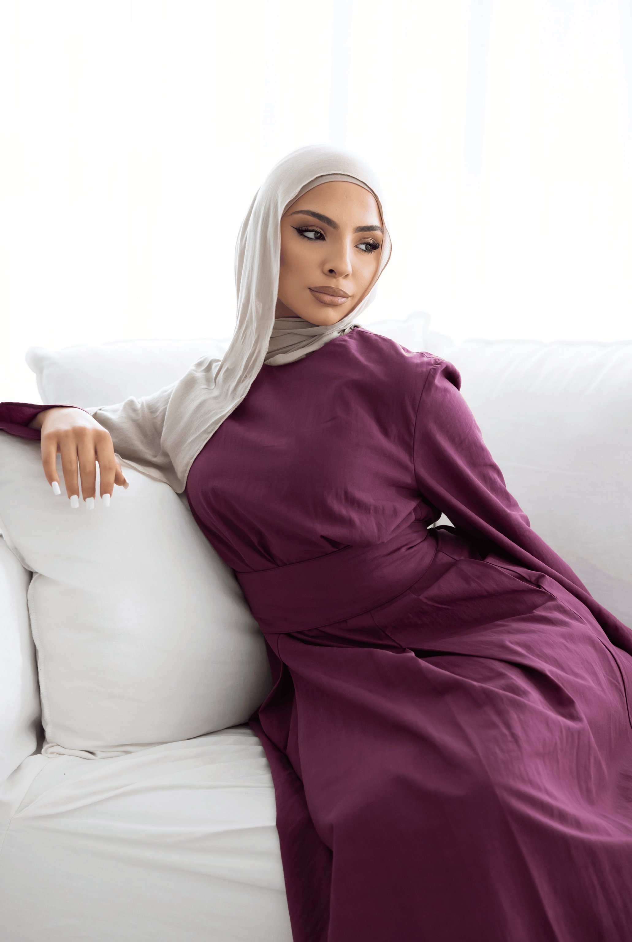 Sorelle Belted Full-Length Modest Dress, view 6