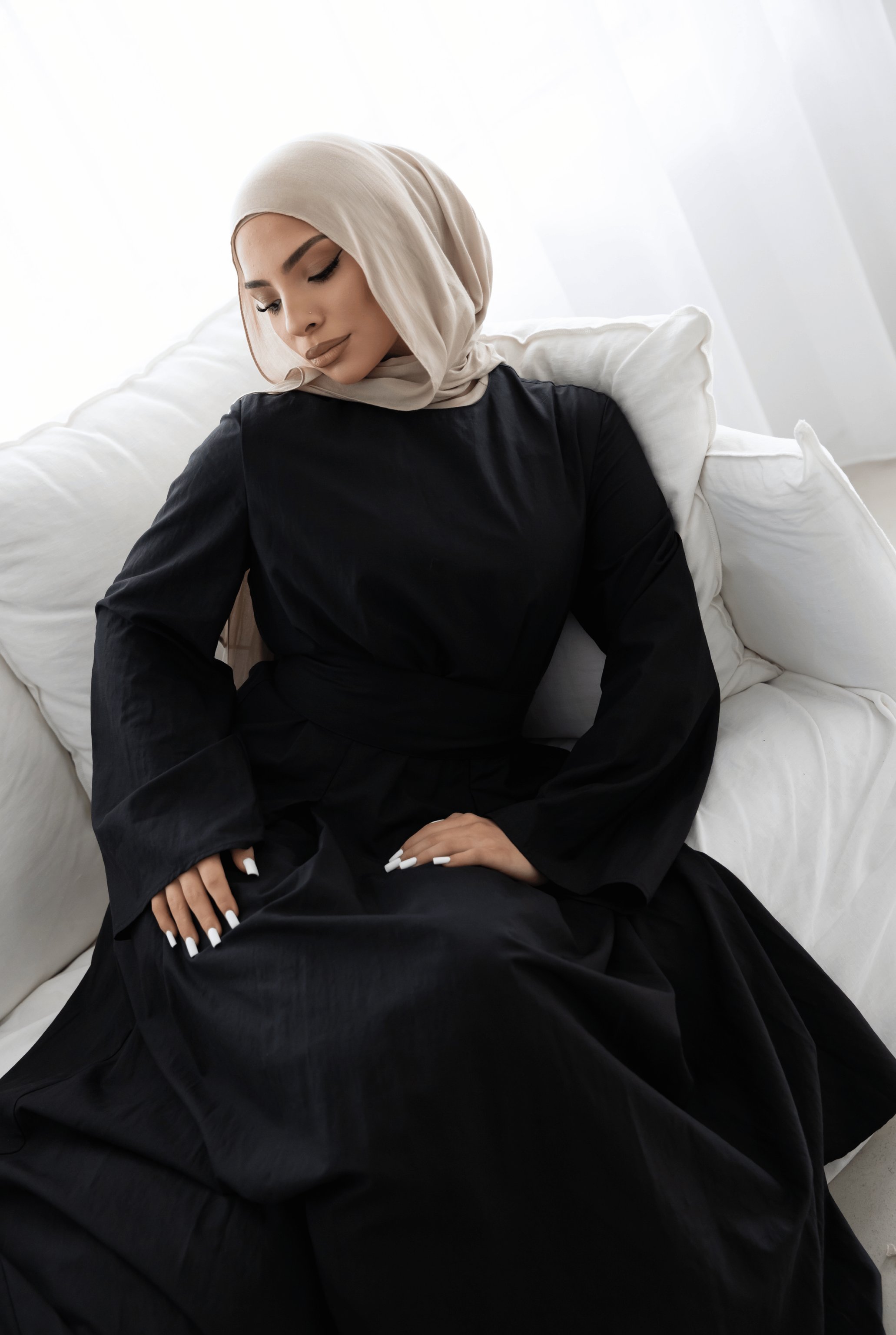Sorelle Belted Full-Length Modest Dress, view 7