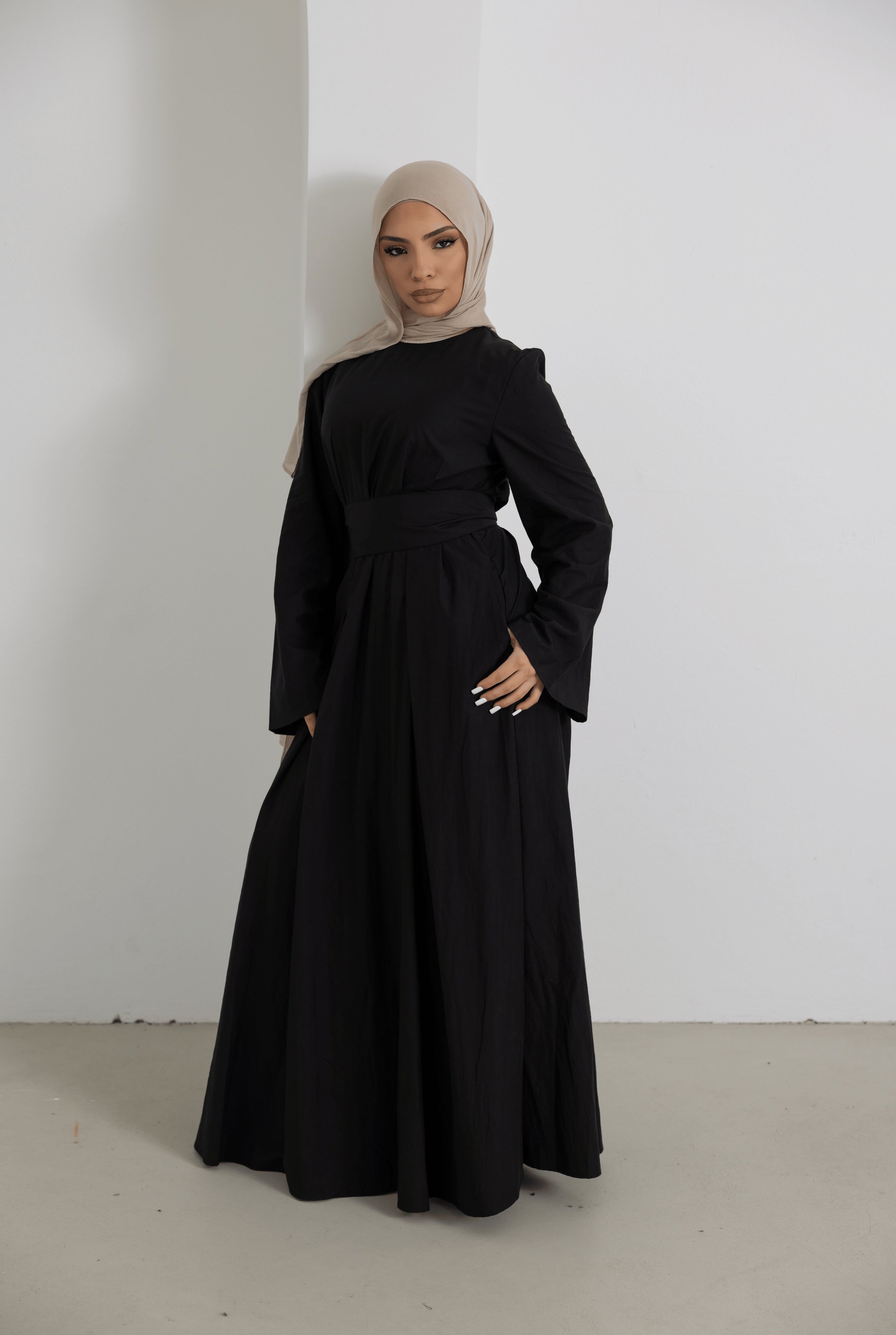 Sorelle Belted Full-Length Modest Dress, view 8
