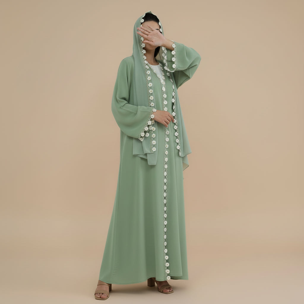 Zaylina Mint Green Nida Abaya & Hijab Set by Try Modest