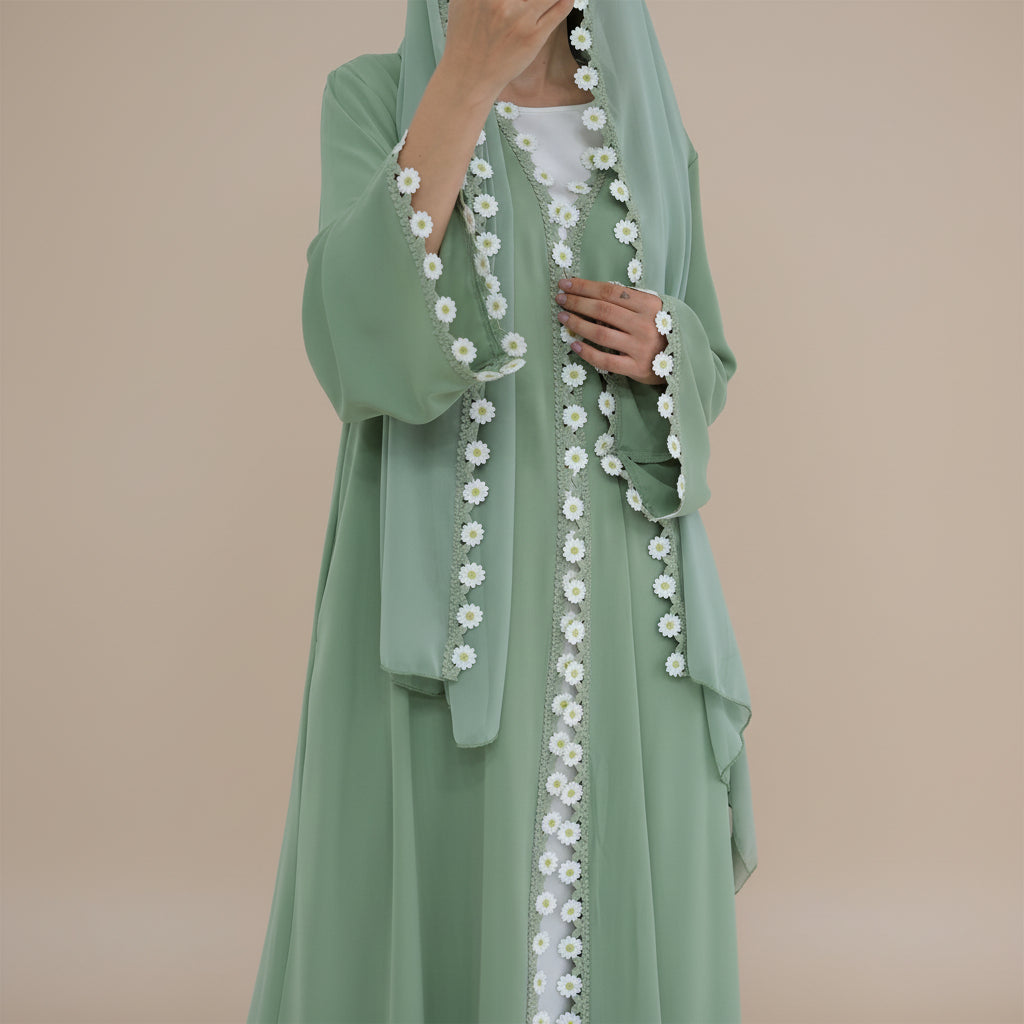 Zaylina Mint Green Nida Abaya & Hijab Set, view 3