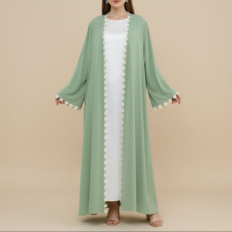 Zaylina Mint Green Nida Abaya & Hijab Set, view 4