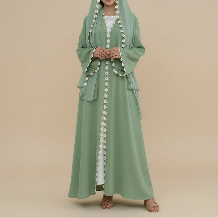 Zaylina Mint Green Nida Abaya & Hijab Set, view 6