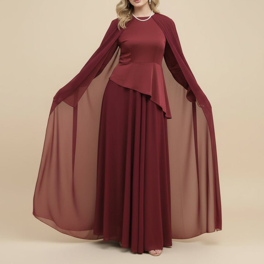 Zareen Modest Chiffon Cape Maxi Dress, view 2