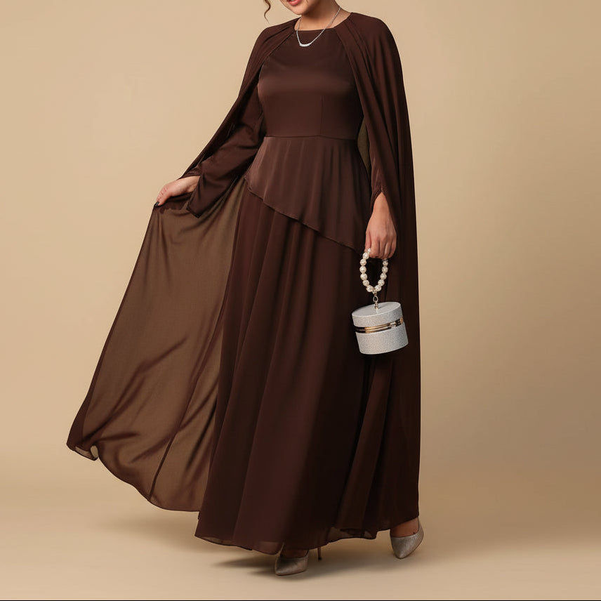 Zareen Modest Chiffon Cape Maxi Dress, view 3