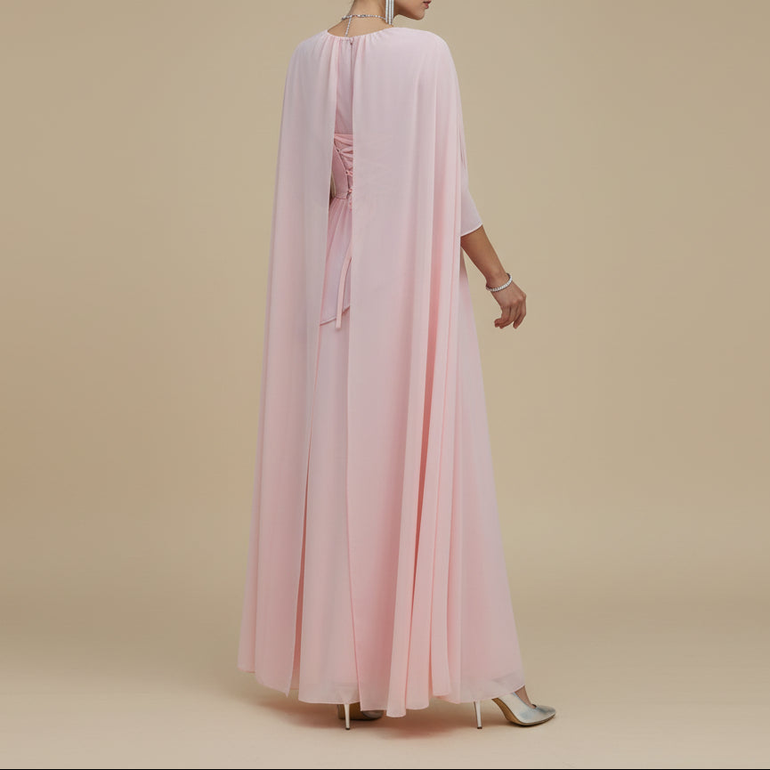 Zareen Modest Chiffon Cape Maxi Dress, view 6