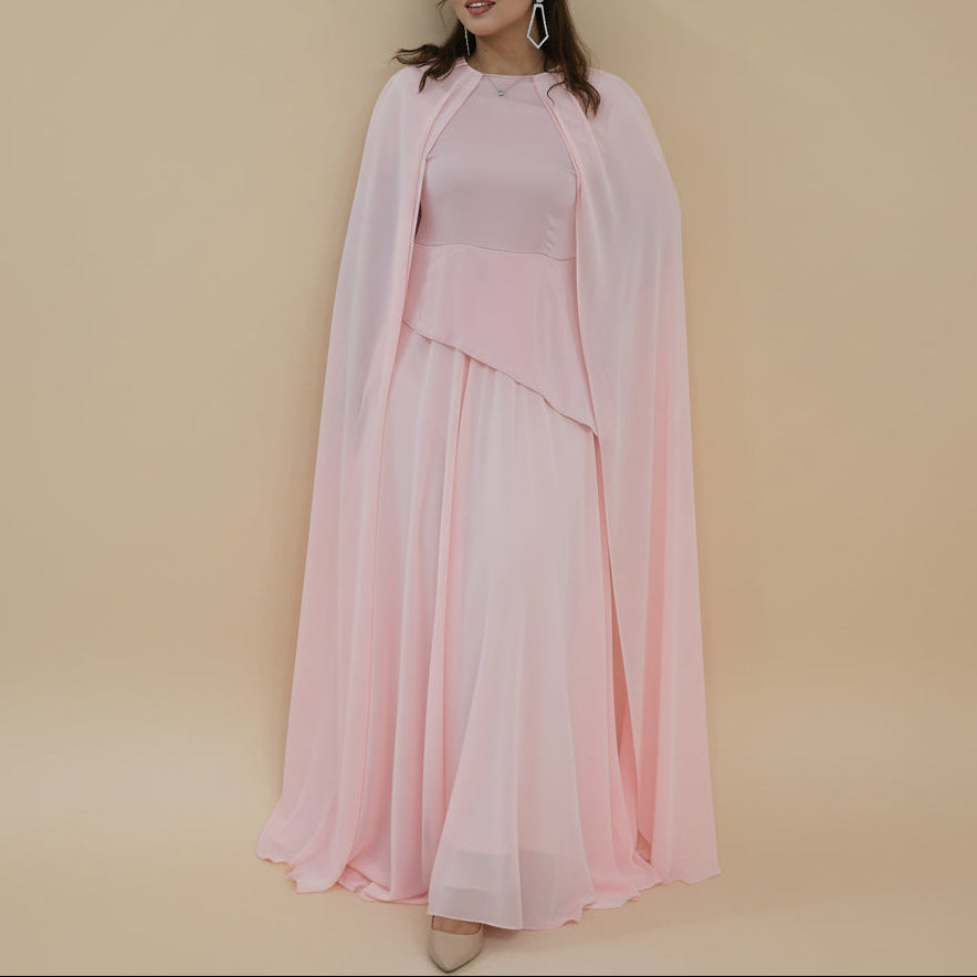 Zareen Modest Chiffon Cape Maxi Dress, view 7