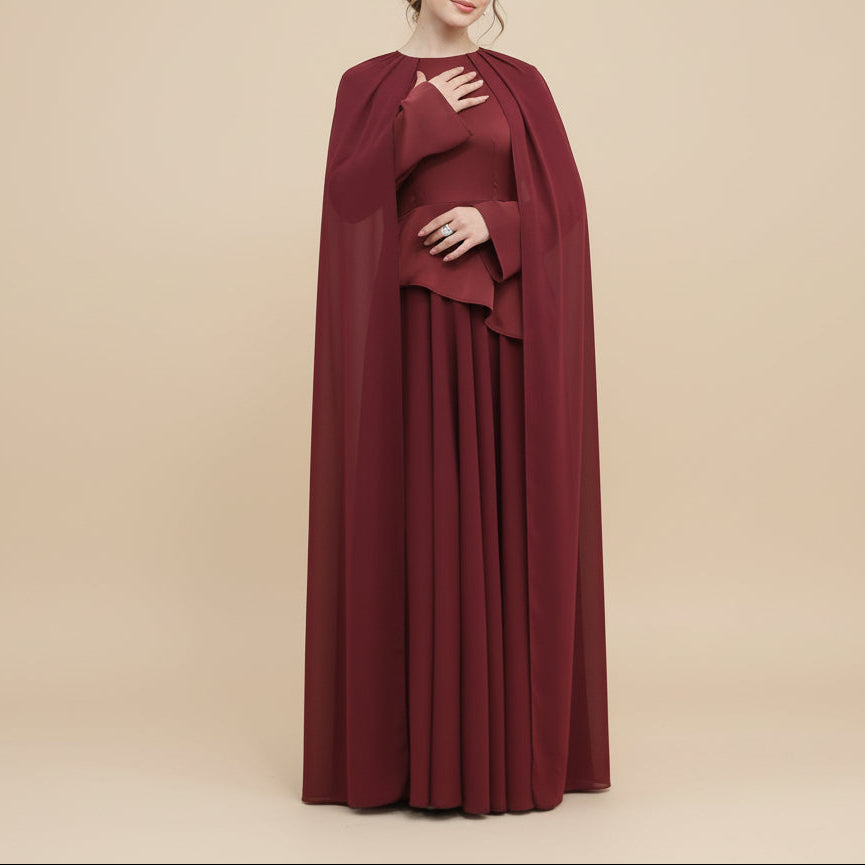Zareen Modest Chiffon Cape Maxi Dress, view 8