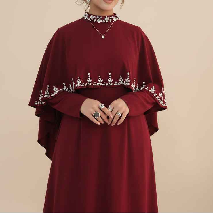 Zafiya Beaded Cape Modest Maxi Dress, view 2