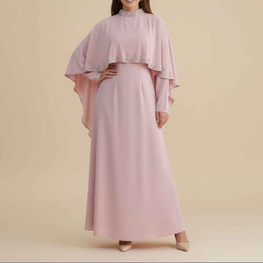 Zafiya Beaded Cape Modest Maxi Dress, view 3