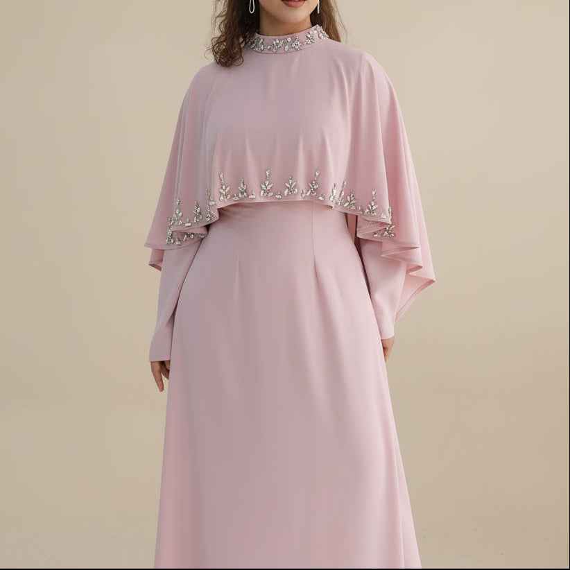 Zafiya Beaded Cape Modest Maxi Dress, view 6