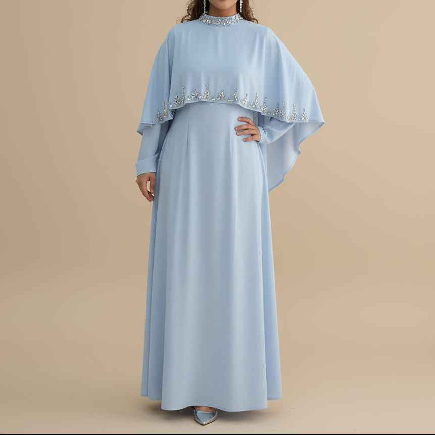 Zafiya Beaded Cape Modest Maxi Dress, view 7