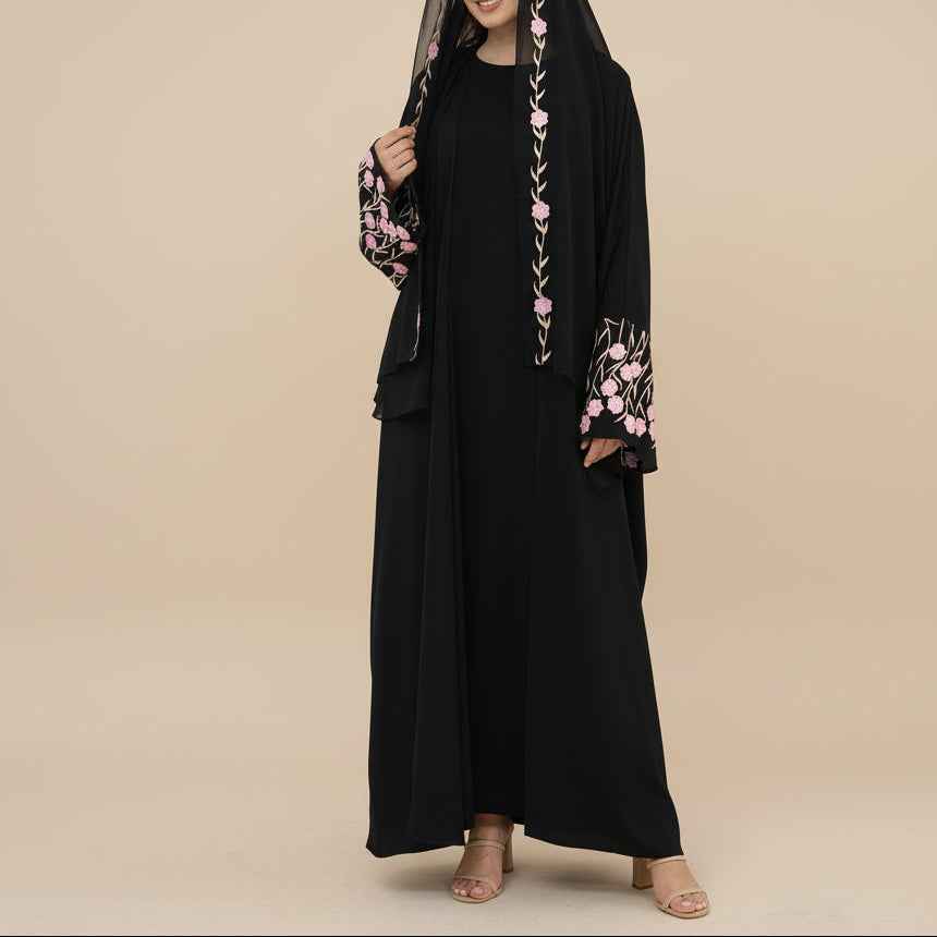 Yalina Floral Embroidered Nida Abaya & Hijab Set by Try Modest