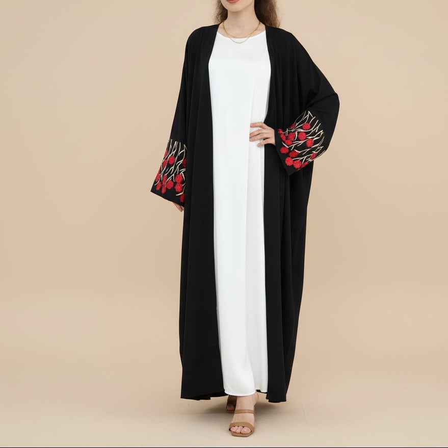 Yalina Floral Embroidered Nida Abaya & Hijab Set, view 7