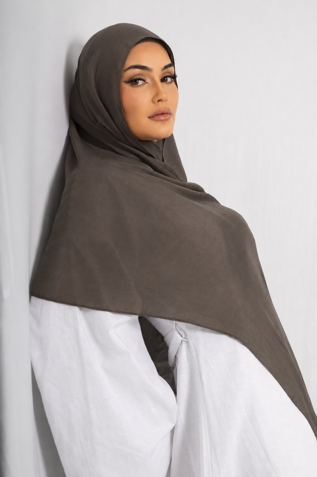 Dark Truffle Modal Hijab Comes with Matching Under Cap, view 2