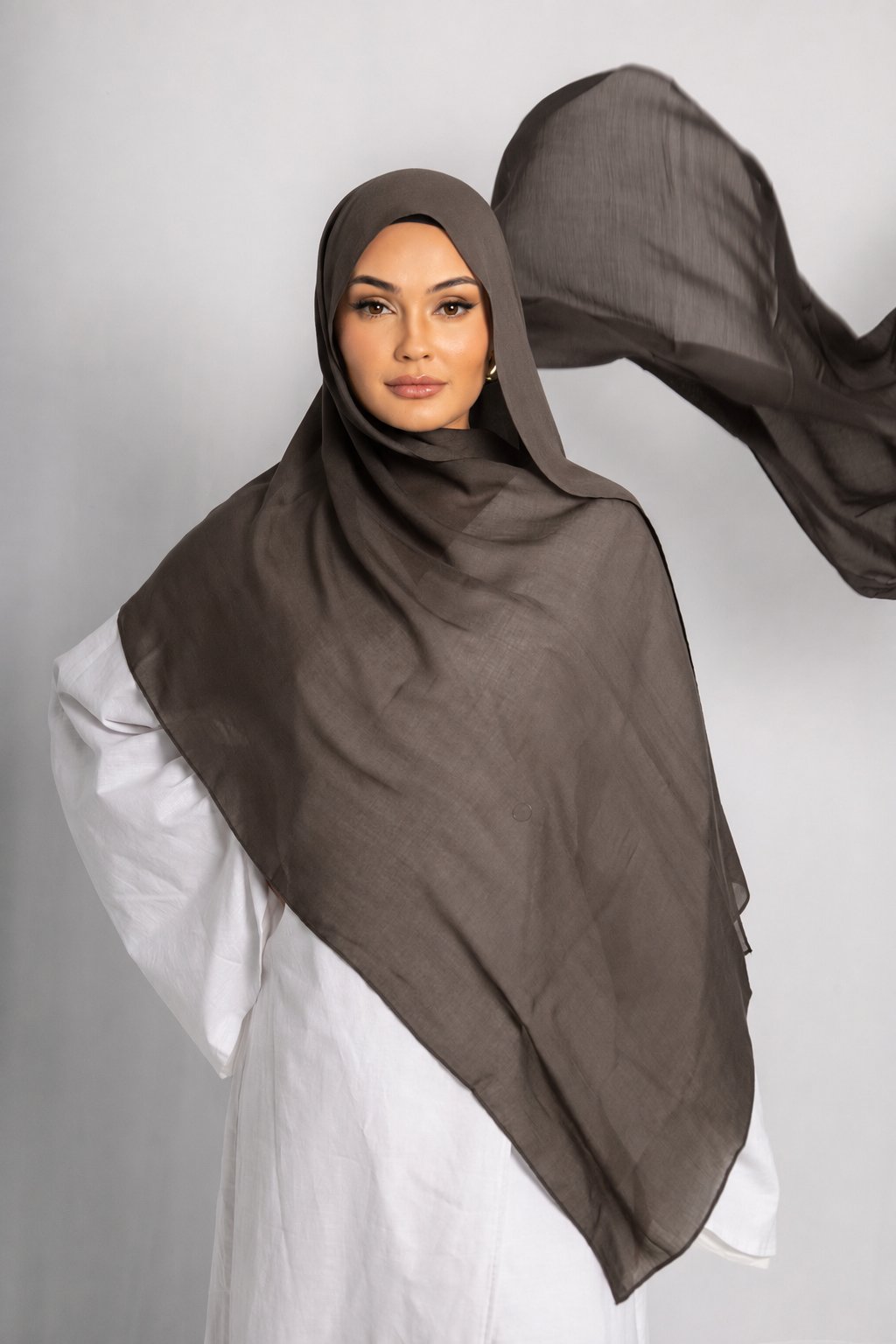 Dark Truffle Modal Hijab Comes with Matching Under Cap, view 3