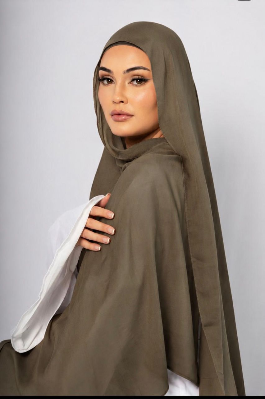 Mushroom khaki Modal Hijab Comes with Matching Under Cap, view 2