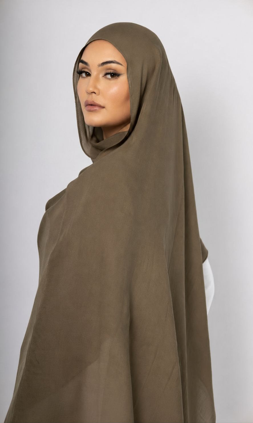 Mushroom khaki Modal Hijab Comes with Matching Under Cap, view 3