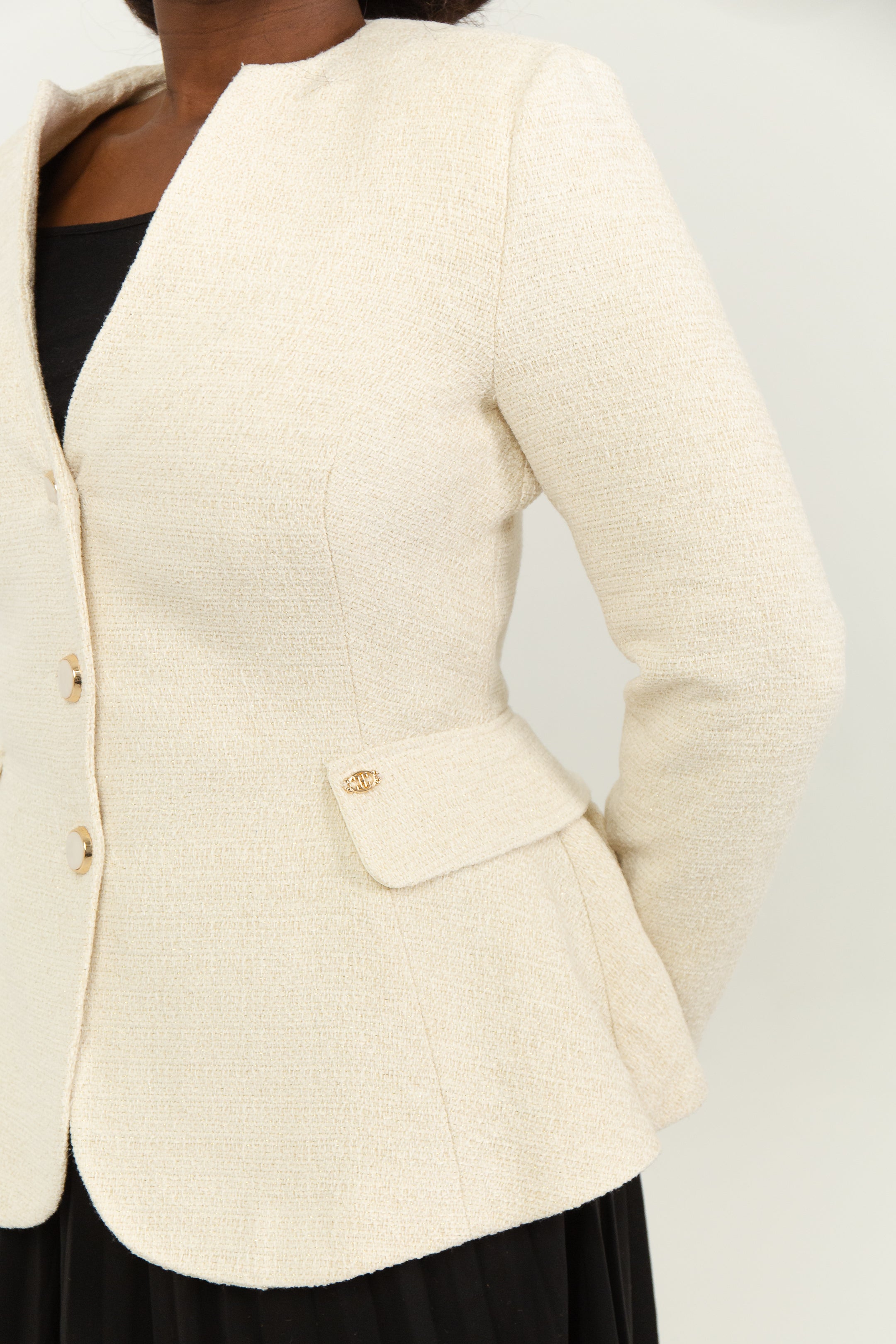 MAGDALENA - Veste péplum en tweed, view 2