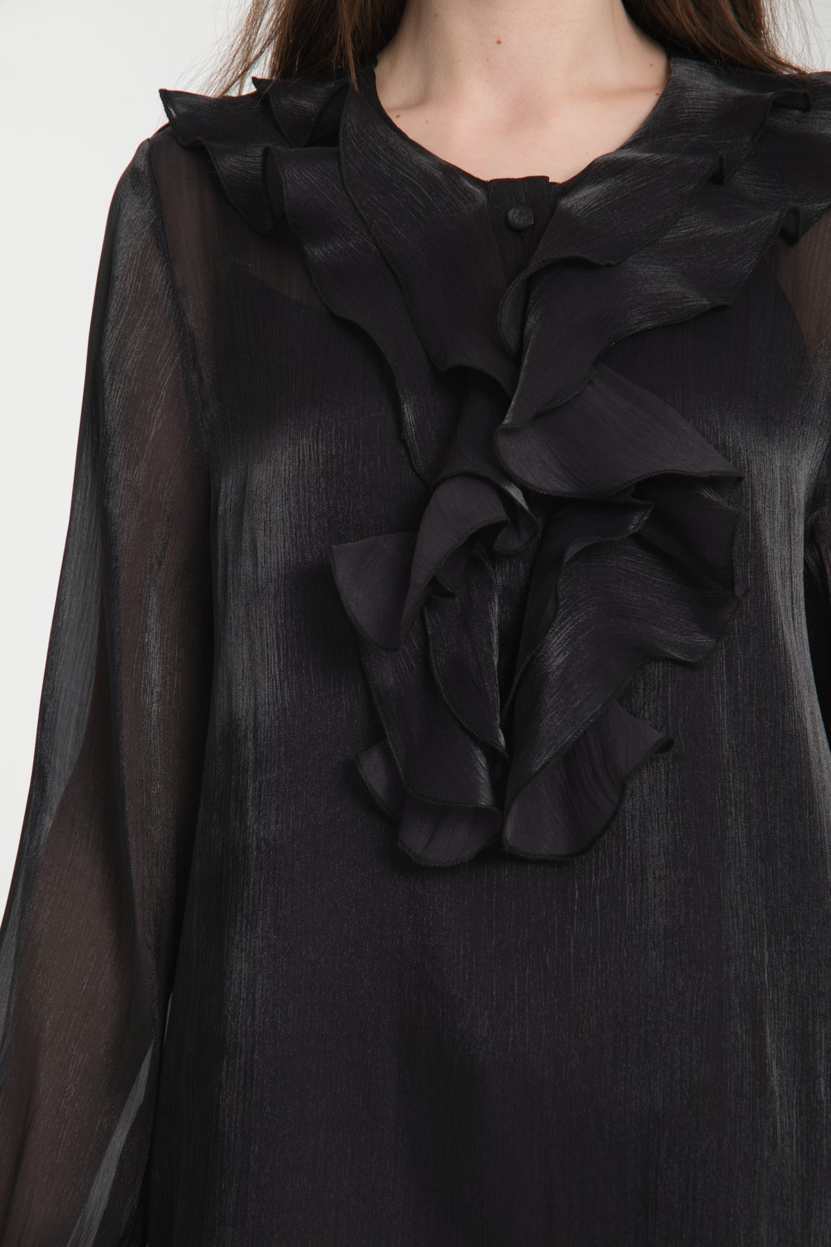 EVE - Chemisier en satin et mousseline à col jabot, view 4