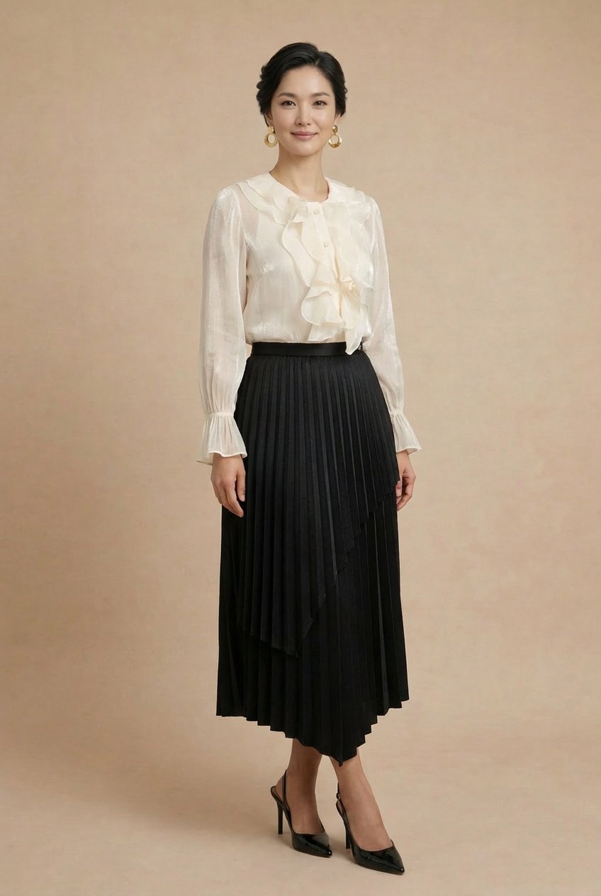 LYDIE - Jupe longue plissée asymétrique en satin by Tsaana