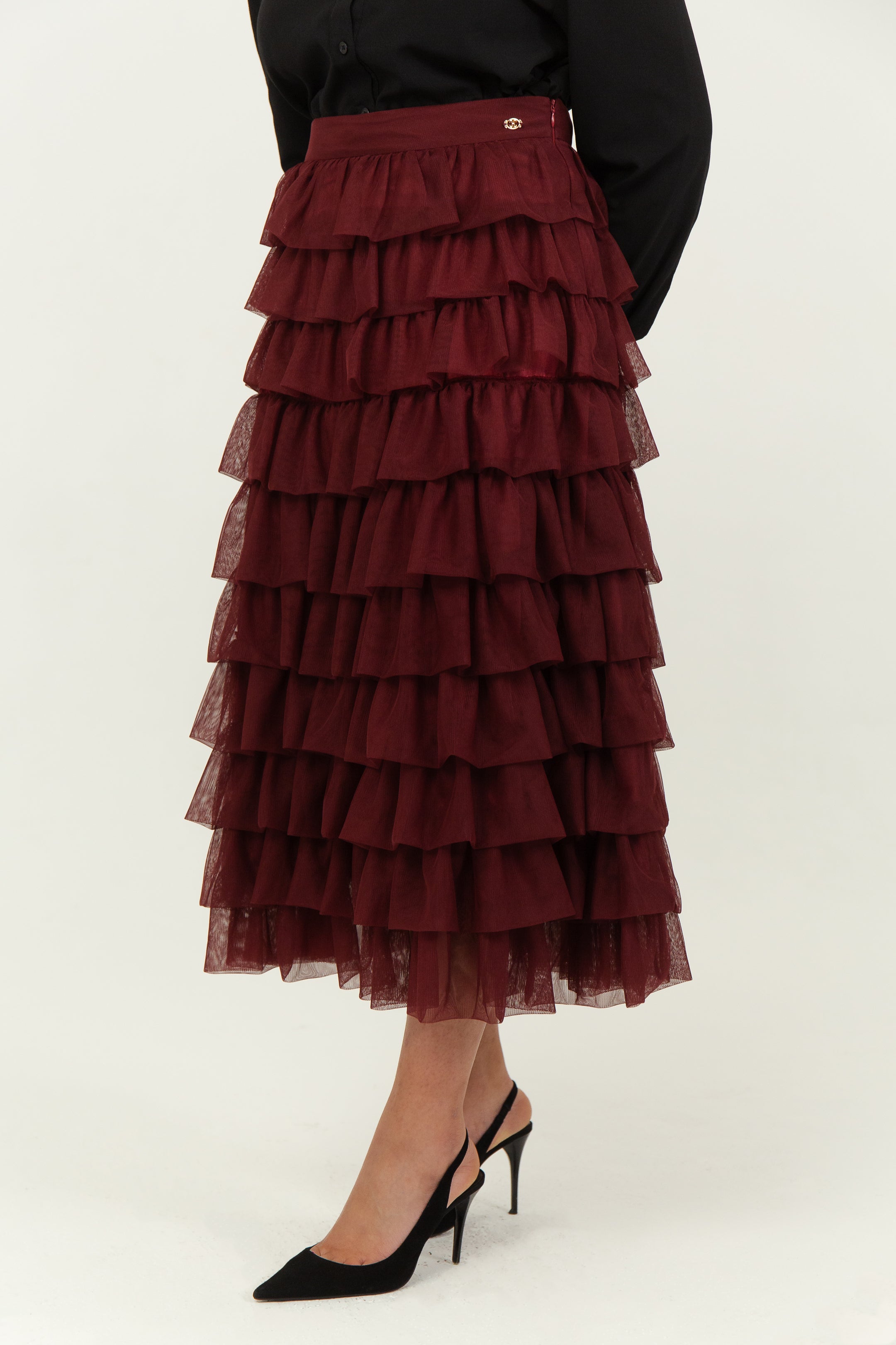 ELISABETH - Jupe longue cascade en tulle, view 4