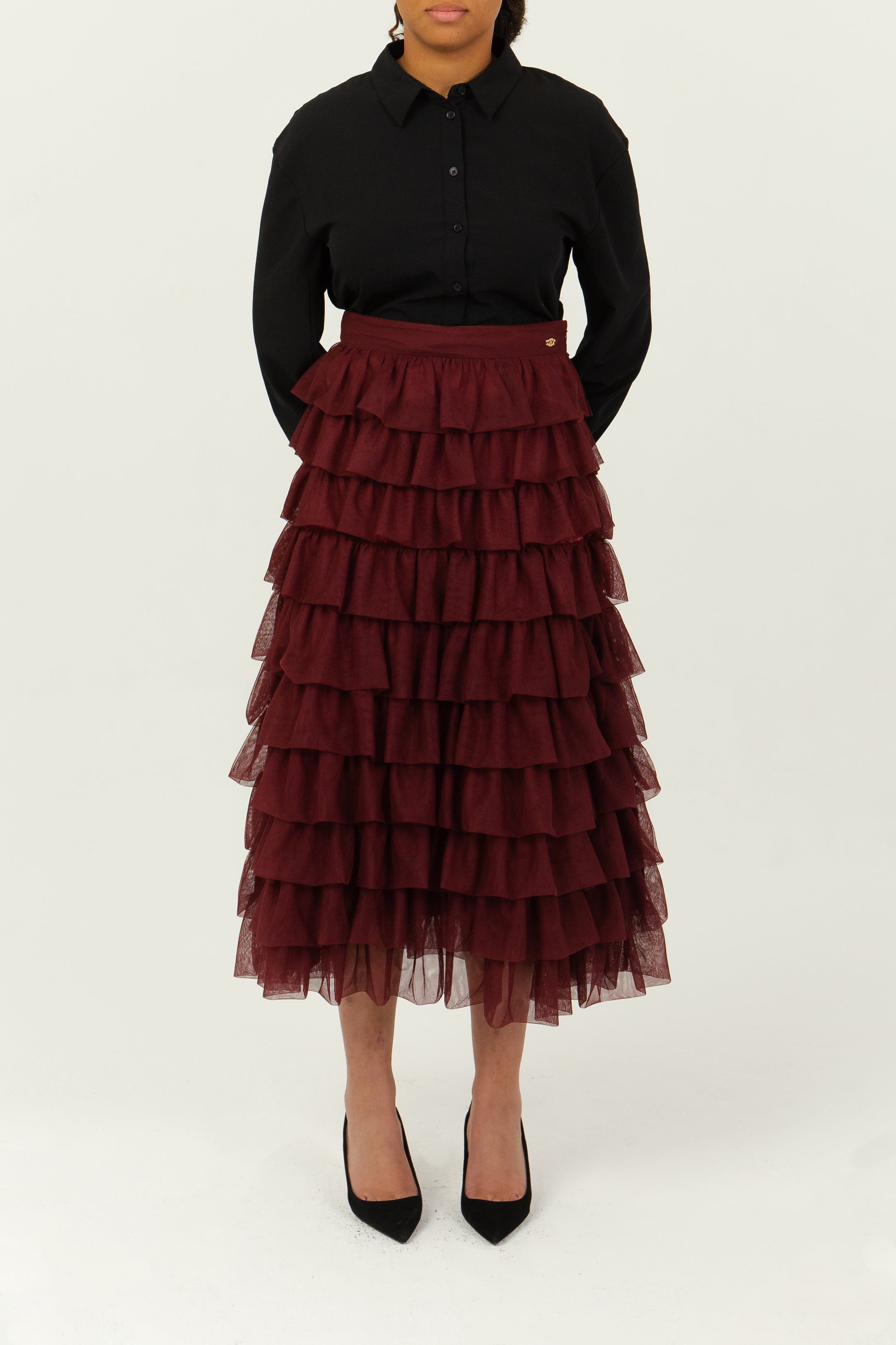 ELISABETH - Jupe longue cascade en tulle, view 5