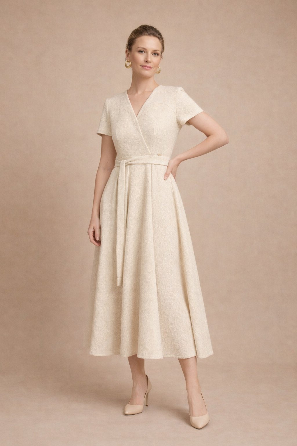 CHRISTELLE - Robe longue portefeuille en tweed by Tsaana