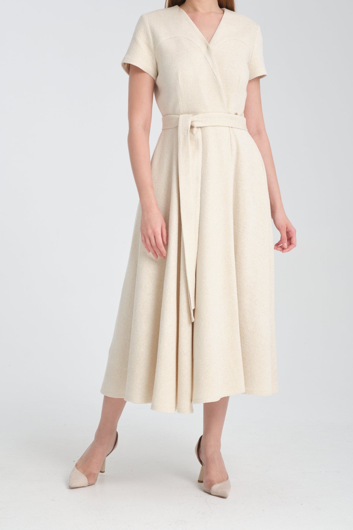 CHRISTELLE - Robe longue portefeuille en tweed, view 3