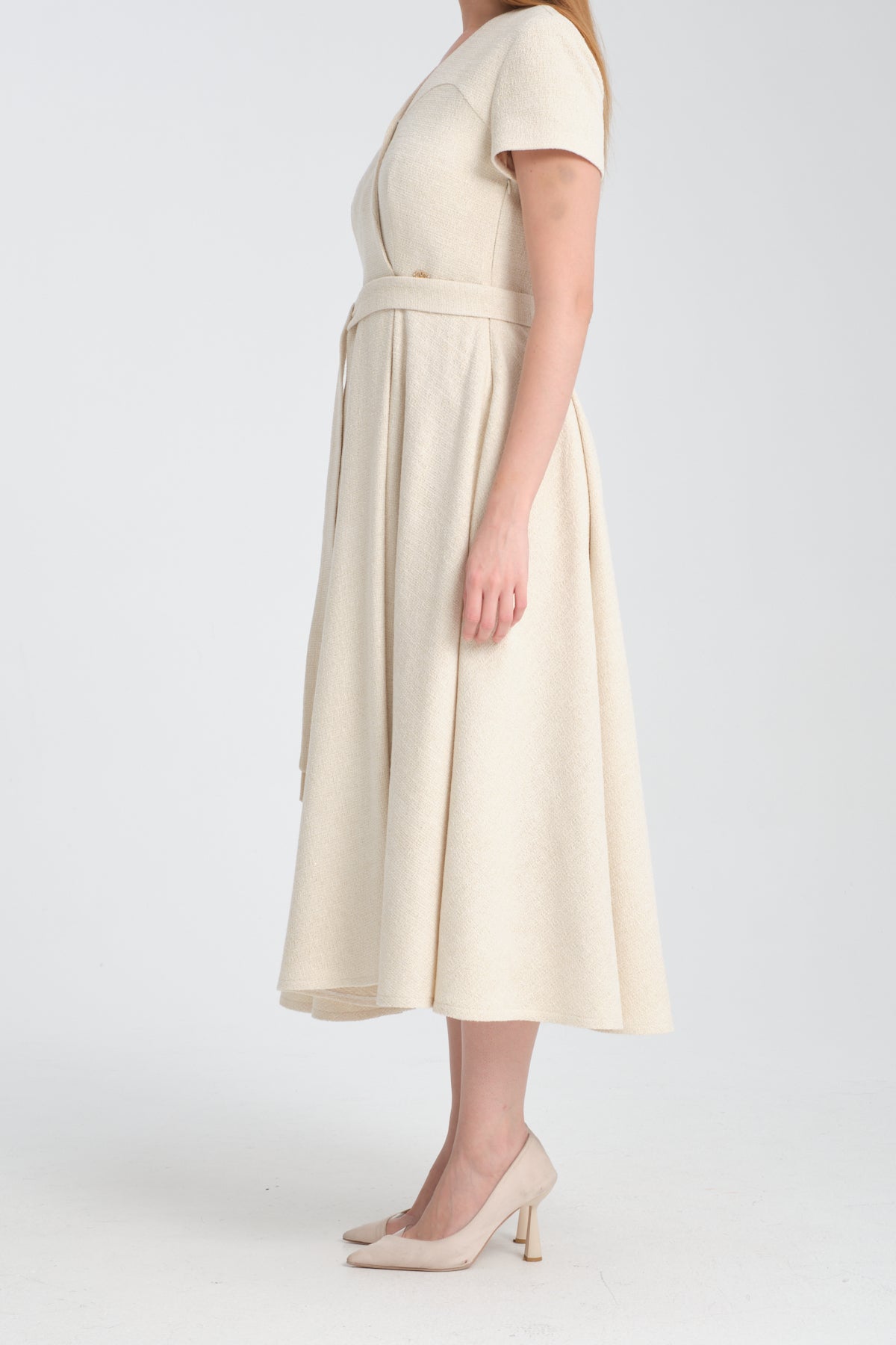 CHRISTELLE - Robe longue portefeuille en tweed, view 5